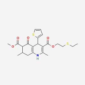 molecular formula C22H27NO5S2 B4261592 3-[2-(ethylthio)ethyl] 6-methyl 2,7-dimethyl-5-oxo-4-(2-thienyl)-1,4,5,6,7,8-hexahydro-3,6-quinolinedicarboxylate 