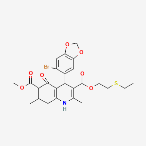 molecular formula C25H28BrNO7S B4261598 3-[2-(ethylthio)ethyl] 6-methyl 4-(6-bromo-1,3-benzodioxol-5-yl)-2,7-dimethyl-5-oxo-1,4,5,6,7,8-hexahydro-3,6-quinolinedicarboxylate 