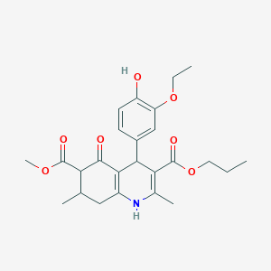 molecular formula C25H31NO7 B4261606 6-methyl 3-propyl 4-(3-ethoxy-4-hydroxyphenyl)-2,7-dimethyl-5-oxo-1,4,5,6,7,8-hexahydro-3,6-quinolinedicarboxylate 