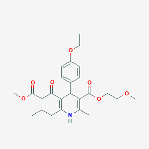 molecular formula C25H31NO7 B4261609 3-(2-methoxyethyl) 6-methyl 4-(4-ethoxyphenyl)-2,7-dimethyl-5-oxo-1,4,5,6,7,8-hexahydro-3,6-quinolinedicarboxylate 