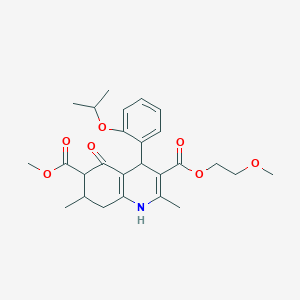 molecular formula C26H33NO7 B4261614 3-(2-methoxyethyl) 6-methyl 4-(2-isopropoxyphenyl)-2,7-dimethyl-5-oxo-1,4,5,6,7,8-hexahydro-3,6-quinolinedicarboxylate 