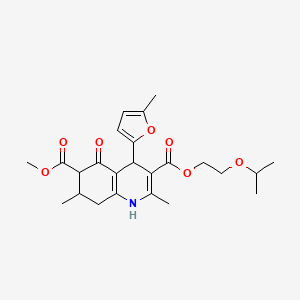 molecular formula C24H31NO7 B4261615 3-(2-isopropoxyethyl) 6-methyl 2,7-dimethyl-4-(5-methyl-2-furyl)-5-oxo-1,4,5,6,7,8-hexahydro-3,6-quinolinedicarboxylate 