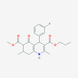 molecular formula C23H26FNO5 B4261618 6-methyl 3-propyl 4-(3-fluorophenyl)-2,7-dimethyl-5-oxo-1,4,5,6,7,8-hexahydro-3,6-quinolinedicarboxylate 