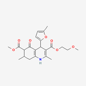 molecular formula C22H27NO7 B4261620 3-(2-methoxyethyl) 6-methyl 2,7-dimethyl-4-(5-methyl-2-furyl)-5-oxo-1,4,5,6,7,8-hexahydro-3,6-quinolinedicarboxylate 