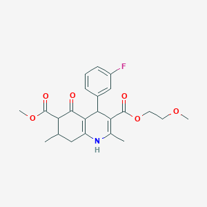 molecular formula C23H26FNO6 B4261626 3-(2-methoxyethyl) 6-methyl 4-(3-fluorophenyl)-2,7-dimethyl-5-oxo-1,4,5,6,7,8-hexahydro-3,6-quinolinedicarboxylate 