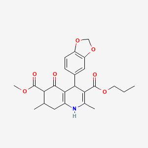 molecular formula C24H27NO7 B4261638 6-methyl 3-propyl 4-(1,3-benzodioxol-5-yl)-2,7-dimethyl-5-oxo-1,4,5,6,7,8-hexahydro-3,6-quinolinedicarboxylate 
