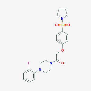 molecular formula C22H26FN3O4S B426164 1-[4-(2-Fluorophenyl)piperazin-1-yl]-2-[4-(pyrrolidin-1-ylsulfonyl)phenoxy]ethanone 