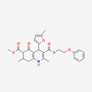 molecular formula C27H29NO7 B4261641 6-methyl 3-(2-phenoxyethyl) 2,7-dimethyl-4-(5-methyl-2-furyl)-5-oxo-1,4,5,6,7,8-hexahydro-3,6-quinolinedicarboxylate 