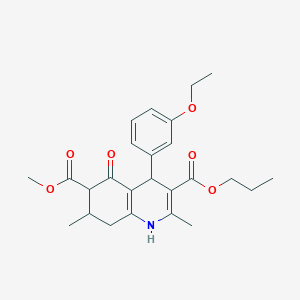 molecular formula C25H31NO6 B4261646 6-methyl 3-propyl 4-(3-ethoxyphenyl)-2,7-dimethyl-5-oxo-1,4,5,6,7,8-hexahydro-3,6-quinolinedicarboxylate 