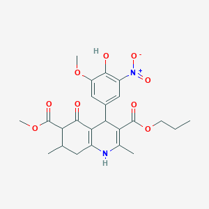 molecular formula C24H28N2O9 B4261661 6-methyl 3-propyl 4-(4-hydroxy-3-methoxy-5-nitrophenyl)-2,7-dimethyl-5-oxo-1,4,5,6,7,8-hexahydro-3,6-quinolinedicarboxylate 