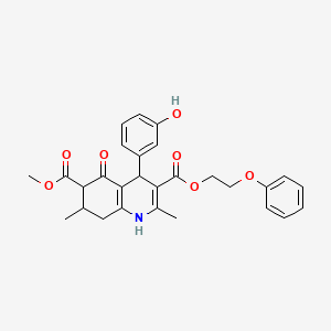 molecular formula C28H29NO7 B4261668 6-methyl 3-(2-phenoxyethyl) 4-(3-hydroxyphenyl)-2,7-dimethyl-5-oxo-1,4,5,6,7,8-hexahydro-3,6-quinolinedicarboxylate 