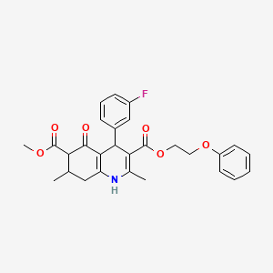molecular formula C28H28FNO6 B4261674 6-methyl 3-(2-phenoxyethyl) 4-(3-fluorophenyl)-2,7-dimethyl-5-oxo-1,4,5,6,7,8-hexahydro-3,6-quinolinedicarboxylate 