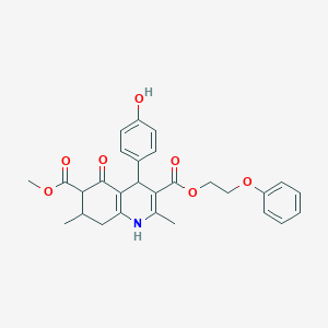 molecular formula C28H29NO7 B4261682 6-methyl 3-(2-phenoxyethyl) 4-(4-hydroxyphenyl)-2,7-dimethyl-5-oxo-1,4,5,6,7,8-hexahydro-3,6-quinolinedicarboxylate 