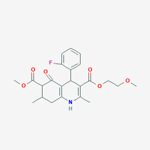 molecular formula C23H26FNO6 B4261696 3-(2-methoxyethyl) 6-methyl 4-(2-fluorophenyl)-2,7-dimethyl-5-oxo-1,4,5,6,7,8-hexahydro-3,6-quinolinedicarboxylate 