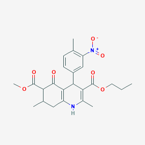 molecular formula C24H28N2O7 B4261703 6-methyl 3-propyl 2,7-dimethyl-4-(4-methyl-3-nitrophenyl)-5-oxo-1,4,5,6,7,8-hexahydro-3,6-quinolinedicarboxylate 