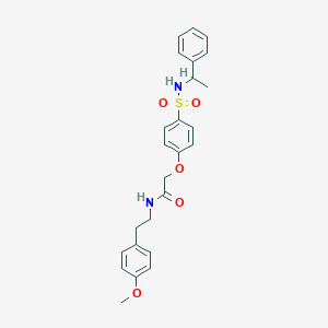 molecular formula C25H28N2O5S B426171 N-[2-(4-methoxyphenyl)ethyl]-2-(4-{[(1-phenylethyl)amino]sulfonyl}phenoxy)acetamide 