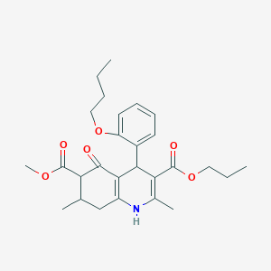 molecular formula C27H35NO6 B4261715 6-methyl 3-propyl 4-(2-butoxyphenyl)-2,7-dimethyl-5-oxo-1,4,5,6,7,8-hexahydro-3,6-quinolinedicarboxylate 