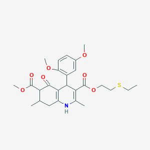 molecular formula C26H33NO7S B4261719 3-[2-(ethylthio)ethyl] 6-methyl 4-(2,5-dimethoxyphenyl)-2,7-dimethyl-5-oxo-1,4,5,6,7,8-hexahydro-3,6-quinolinedicarboxylate 