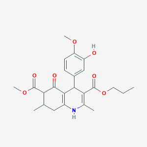 molecular formula C24H29NO7 B4261739 6-methyl 3-propyl 4-(3-hydroxy-4-methoxyphenyl)-2,7-dimethyl-5-oxo-1,4,5,6,7,8-hexahydro-3,6-quinolinedicarboxylate 