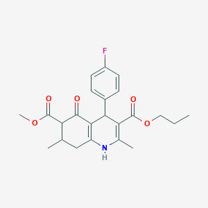 molecular formula C23H26FNO5 B4261744 6-methyl 3-propyl 4-(4-fluorophenyl)-2,7-dimethyl-5-oxo-1,4,5,6,7,8-hexahydro-3,6-quinolinedicarboxylate 