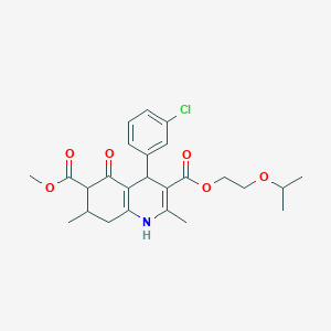 molecular formula C25H30ClNO6 B4261755 3-(2-isopropoxyethyl) 6-methyl 4-(3-chlorophenyl)-2,7-dimethyl-5-oxo-1,4,5,6,7,8-hexahydro-3,6-quinolinedicarboxylate 