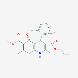 molecular formula C23H25ClFNO5 B4261760 6-methyl 3-propyl 4-(2-chloro-6-fluorophenyl)-2,7-dimethyl-5-oxo-1,4,5,6,7,8-hexahydro-3,6-quinolinedicarboxylate 