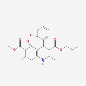 molecular formula C23H26FNO5 B4261769 6-methyl 3-propyl 4-(2-fluorophenyl)-2,7-dimethyl-5-oxo-1,4,5,6,7,8-hexahydro-3,6-quinolinedicarboxylate 