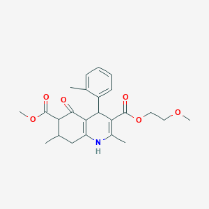 molecular formula C24H29NO6 B4261770 3-(2-methoxyethyl) 6-methyl 2,7-dimethyl-4-(2-methylphenyl)-5-oxo-1,4,5,6,7,8-hexahydro-3,6-quinolinedicarboxylate 
