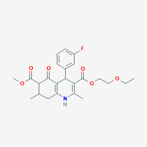 molecular formula C24H28FNO6 B4261774 3-(2-ethoxyethyl) 6-methyl 4-(3-fluorophenyl)-2,7-dimethyl-5-oxo-1,4,5,6,7,8-hexahydro-3,6-quinolinedicarboxylate 