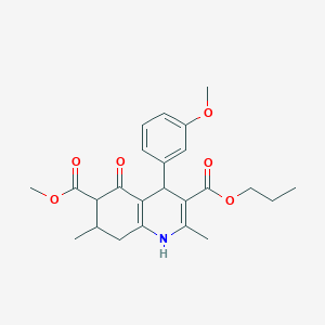 molecular formula C24H29NO6 B4261790 6-methyl 3-propyl 4-(3-methoxyphenyl)-2,7-dimethyl-5-oxo-1,4,5,6,7,8-hexahydro-3,6-quinolinedicarboxylate 