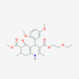 molecular formula C26H33NO8 B4261801 3-(2-ethoxyethyl) 6-methyl 4-(2,5-dimethoxyphenyl)-2,7-dimethyl-5-oxo-1,4,5,6,7,8-hexahydro-3,6-quinolinedicarboxylate 