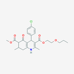 molecular formula C25H30ClNO6 B4261832 6-methyl 3-(2-propoxyethyl) 4-(4-chlorophenyl)-2,7-dimethyl-5-oxo-1,4,5,6,7,8-hexahydro-3,6-quinolinedicarboxylate 