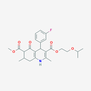 molecular formula C25H30FNO6 B4261853 3-(2-isopropoxyethyl) 6-methyl 4-(3-fluorophenyl)-2,7-dimethyl-5-oxo-1,4,5,6,7,8-hexahydro-3,6-quinolinedicarboxylate 