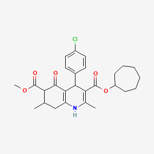 molecular formula C27H32ClNO5 B4261888 3-cycloheptyl 6-methyl 4-(4-chlorophenyl)-2,7-dimethyl-5-oxo-1,4,5,6,7,8-hexahydro-3,6-quinolinedicarboxylate 