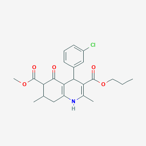 molecular formula C23H26ClNO5 B4261893 6-methyl 3-propyl 4-(3-chlorophenyl)-2,7-dimethyl-5-oxo-1,4,5,6,7,8-hexahydro-3,6-quinolinedicarboxylate 