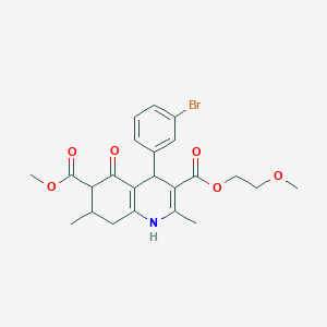 molecular formula C23H26BrNO6 B4261899 3-(2-methoxyethyl) 6-methyl 4-(3-bromophenyl)-2,7-dimethyl-5-oxo-1,4,5,6,7,8-hexahydro-3,6-quinolinedicarboxylate 