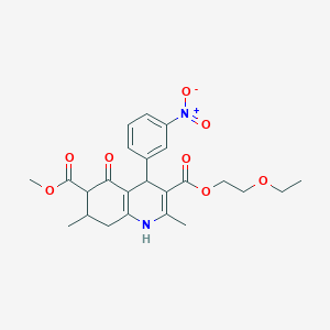 molecular formula C24H28N2O8 B4261912 3-(2-ethoxyethyl) 6-methyl 2,7-dimethyl-4-(3-nitrophenyl)-5-oxo-1,4,5,6,7,8-hexahydro-3,6-quinolinedicarboxylate 