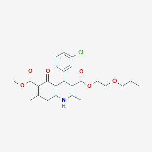 molecular formula C25H30ClNO6 B4261930 6-methyl 3-(2-propoxyethyl) 4-(3-chlorophenyl)-2,7-dimethyl-5-oxo-1,4,5,6,7,8-hexahydro-3,6-quinolinedicarboxylate 
