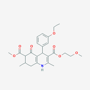 molecular formula C25H31NO7 B4261943 3-(2-methoxyethyl) 6-methyl 4-(3-ethoxyphenyl)-2,7-dimethyl-5-oxo-1,4,5,6,7,8-hexahydro-3,6-quinolinedicarboxylate 
