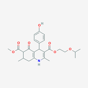 molecular formula C25H31NO7 B4261958 3-(2-isopropoxyethyl) 6-methyl 4-(4-hydroxyphenyl)-2,7-dimethyl-5-oxo-1,4,5,6,7,8-hexahydro-3,6-quinolinedicarboxylate 