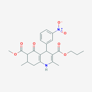 molecular formula C23H26N2O7 B4261983 6-methyl 3-propyl 2,7-dimethyl-4-(3-nitrophenyl)-5-oxo-1,4,5,6,7,8-hexahydro-3,6-quinolinedicarboxylate 