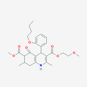 molecular formula C27H35NO7 B4261995 3-(2-methoxyethyl) 6-methyl 4-(2-butoxyphenyl)-2,7-dimethyl-5-oxo-1,4,5,6,7,8-hexahydro-3,6-quinolinedicarboxylate 