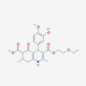 molecular formula C25H31NO8 B4261999 3-(2-ethoxyethyl) 6-methyl 4-(3-hydroxy-4-methoxyphenyl)-2,7-dimethyl-5-oxo-1,4,5,6,7,8-hexahydro-3,6-quinolinedicarboxylate 