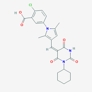 molecular formula C24H24ClN3O5 B426201 2-chloro-5-{3-[(1-cyclohexyl-2,4,6-trioxotetrahydro-5(2H)-pyrimidinylidene)methyl]-2,5-dimethyl-1H-pyrrol-1-yl}benzoic acid 