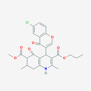 molecular formula C26H26ClNO7 B4262022 6-methyl 3-propyl 4-(6-chloro-4-oxo-4H-chromen-3-yl)-2,7-dimethyl-5-oxo-1,4,5,6,7,8-hexahydro-3,6-quinolinedicarboxylate 