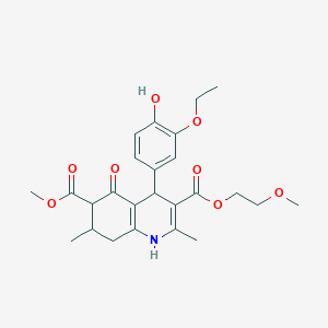 molecular formula C25H31NO8 B4262082 3-(2-methoxyethyl) 6-methyl 4-(3-ethoxy-4-hydroxyphenyl)-2,7-dimethyl-5-oxo-1,4,5,6,7,8-hexahydro-3,6-quinolinedicarboxylate 