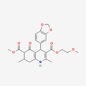 molecular formula C24H27NO8 B4262098 3-(2-methoxyethyl) 6-methyl 4-(1,3-benzodioxol-5-yl)-2,7-dimethyl-5-oxo-1,4,5,6,7,8-hexahydro-3,6-quinolinedicarboxylate 