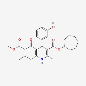 molecular formula C27H33NO6 B4262103 3-cycloheptyl 6-methyl 4-(3-hydroxyphenyl)-2,7-dimethyl-5-oxo-1,4,5,6,7,8-hexahydro-3,6-quinolinedicarboxylate 