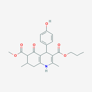molecular formula C23H27NO6 B4262107 6-methyl 3-propyl 4-(4-hydroxyphenyl)-2,7-dimethyl-5-oxo-1,4,5,6,7,8-hexahydro-3,6-quinolinedicarboxylate 