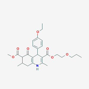 molecular formula C27H35NO7 B4262115 6-methyl 3-(2-propoxyethyl) 4-(4-ethoxyphenyl)-2,7-dimethyl-5-oxo-1,4,5,6,7,8-hexahydro-3,6-quinolinedicarboxylate 